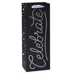 American Greetings When you're gifting a bottle of something happy, choose this “Celebrate” beverage bag! This beverage bag features the word “Celebrate” embellished in chrome silver glitter on a dramatic black background. Top off your beverage gift with coordinating tissue paper (sold separately) to make your presentation extra celebratory! Bag can hold a wine or liquor bottle.