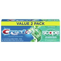 Crest + Scope Complete Whitening Toothpaste, Minty Fresh, 5.4 oz, Pack of 2