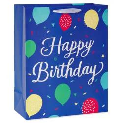 American Greetings Give them extra smiles with an extra large gift bag. This design features “Happy Birthday” written in white script against a blue background with colorful balloons. Accents of crystalline add some sparkle and shine. This gift bag is the ideal size for giving large toys, clothing, blankets, electronics, or any oversized gift. Simply add some tissue paper (sold separately) to finish the look, and you're ready to make someone's day so much brighter.