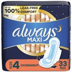 Always Maxi Pads Overnight Absorbency Unscented with Wings - Size 4 - 33ct
