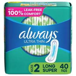 Always Ultra Thin Pads Size 2 Super Long Absorbency Unscented Without Wings - 40ct