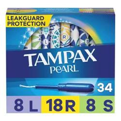 Tampax Pearl Tampons Trio Pack with Plastic Applicator and LeakGuard Braid - Light/Regular/Super Absorbency - Unscented - 34ct