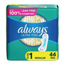 Always Ultra Thin Pads Size 1 Regular Absorbency Unscented - 44ct