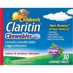 Children's Claritin Loratadine Allergy Relief 24 Hour Non-Drowsy Grape Chewable Tablets - 30ct