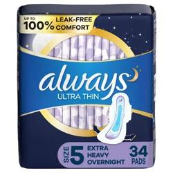 Always Ultra Thin Extra Heavy Overnight Pads - Size 5 - 34ct