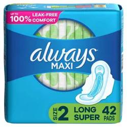 Always Maxi Pads Long Super Absorbency Unscented with Wings - Size 2 - 42ct