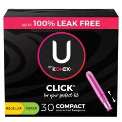 U by Kotex Click Compact Multipack Tampons, Regular/Super, Unscented, 30 Count