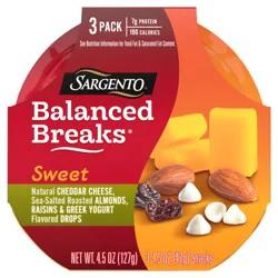 Sargento Sweet Balanced Breaks with Natural Cheddar Cheese, Sea-Salted Roasted Almonds, Raisins and Greek Yogurt Flavored Drops, 1.5 oz., 3-Pack
