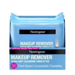 Neutrogena Makeup Remover Cleansing Face Wipes, Daily Cleansing Facial Towelettes Remove Makeup & Waterproof Mascara, Alcohol-Free, 100% Plant-Based Fibers, Value Twin Pack