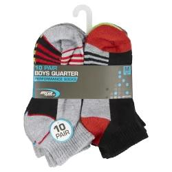 MTA Sport Boys' Quarter Socks, Grey/Black, 10 Pairs, Size Medium