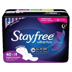 Stayfree Ultra Thin Jumbo Pack Overnight Pads with Wings