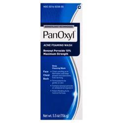 PanOxyl Maximum Strength Antimicrobial Acne Foaming Wash for Face, Chest and Back with 10% Benzoyl Peroxide - Unscented - 5.5oz