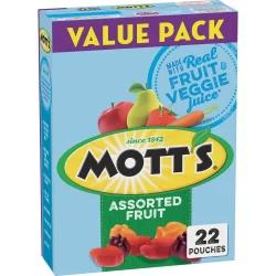 Mott's Fruit Flavored Snacks, Assorted Fruit, Pouches, 0.8 oz, 22 ct