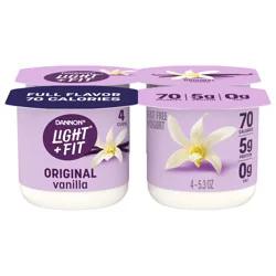 Light + Fit Dannon Light + Fit Vanilla Original Nonfat Yogurt Pack, 0 Fat and 70 Calories, Creamy and Delicious Vanilla Yogurt, 4 Ct, 5.3 OZ Cups