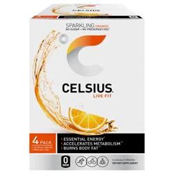 CELSIUS Sparkling Orange 12 Fluid Ounce Sleek Can, 4 Count