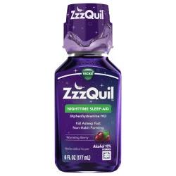 Vicks ZzzQuil Nighttime Sleep Aid Liquid, Warming Berry Flavor, Fall Asleep Fast and Wake Refreshed, 6 Fl oz