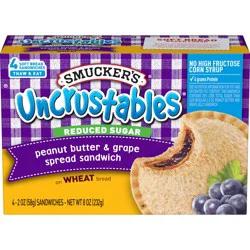 Smucker's Uncrustables Reduced Sugar Peanut Butter & Grape Spread Sandwich On Wheat Bread Pack 4 ea