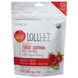 Lolleez Organic for Kids Watermelon/Strawberry/Orange Mango Throat Soothing Pops with Organic Honey Variety Pack 15 ea