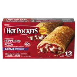 Hot Pockets Pepperoni Pizza Garlic Buttery Crust Frozen Snacks, Pizza Snacks Made with Reduced Fat Mozzarella Cheese, 12 Count Frozen Sandwiches