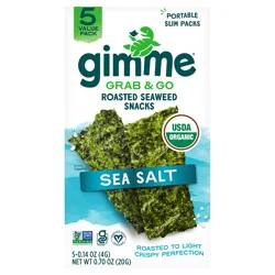 gimme Seaweed Grab & Go Organic Premium Roasted Seaweed Snack, Sea Salt, .70oz, 5 Pack