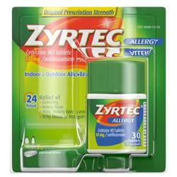 Zyrtec 24 Hour Allergy Relief Tablets, Indoor & Outdoor Allergy Medicine with 10 mg Cetirizine HCl per Antihistamine Tablet, Relief from Runny Nose, Sneezing, Itchy Eyes & More, 30 ct