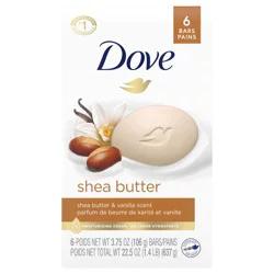 Dove Beauty Bar Gentle Skin Cleanser Shea Butter, 3.75 oz, 6 Bars 