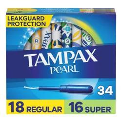 Tampax Pearl Tampons Regular/Super Absorbency with LeakGuard Braid -Duo Pack - Unscented - 34ct