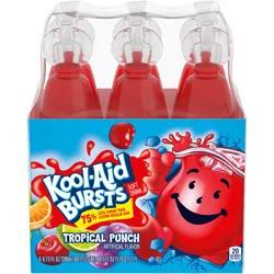 Kool-Aid Bursts Tropical Punch Artificially Flavored Soft Drink, 6 ct Pack, 6.75 fl oz Bottles