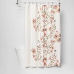 Blooms Flat Weave Shower Curtain Coral - Threshold