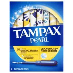 Tampax Pearl Tampons, with LeakGuard Braid, Regular Absorbency, Unscented, 18 Count