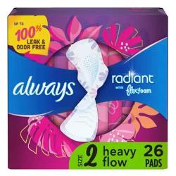 Always Radiant Flex Foam Heavy Flow Absorbency Pads with Wings - Scented - Size 2 - 26ct
