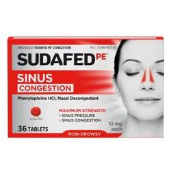 Sudafed PE Sinus Congestion Maximum Strength Non-Drowsy Decongestant Tablets with 10 mg Phenylephrine HCl, Helps Relieve Sinus Pressure, Sinus Congestion & Nasal Congestion