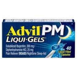 Advil PM Liqui-Gels Pain Reliever and Nighttime Sleep Aid, Ibuprofen for Pain Relief and Diphenhydramine HCL for a Sleep Aid - 40 Liquid Filled Capsules