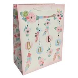 Medium Boho Florals and Feathers Baby Shower Gift Bag - Spritz