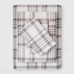 Queen 400 Thread Count Printed Performance Sheet Set Plaid Twill Gray - Threshold