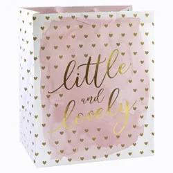 XLarge 'Little & Lovely' Hearts Baby Shower Gift Bag Pink/Gold - Spritz