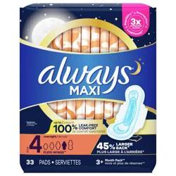 Always Maxi Overnight Pads with Wings, Size 4, Overnight, Unscented, 33 CT