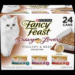 Fancy Feast Purina Fancy Feast Gravy Lovers Poultry with Chicken and Turkey & Beef Collection Gourmet Wet Cat Food - 3oz/24ct Variety Pack