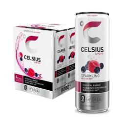 CELSIUS Sparkling Wild Berry, Functional Essential Energy Drink 12 Fl Oz (Pack of 4)