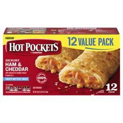 Hot Pockets Hickory Ham & Cheddar Frozen Snacks in a Crispy Buttery Crust, Frozen Ham and Cheese Sandwiches, 12 Count