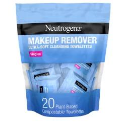 Neutrogena Makeup Remover Facial Cleansing Towelette Singles, Daily Face Wipes Remove Dirt, Oil, Makeup & Waterproof Mascara, Gentle, Individually Wrapped, 100% Plant-Based Fibers