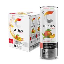 CELSIUS Peach Mango Green Tea, Functional Essential Energy Drink 12 Fl Oz (Pack of 4)
