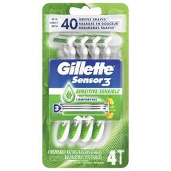 Gillette Sensor3 Sensitive Men's Disposable Razor, 4 Razors