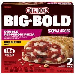 Hot Pockets Big & Bold Double Pepperoni Pizza Frozen Snacks in a Herb Blasted Crust, Pizza Snacks Made with Reduced Fat Mozzarella Cheese, 2 Count Frozen Sandwiches