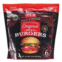 H-E-B Select Ingredients Fully Cooked Original Beef Burgers