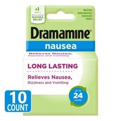 Dramamine-N Long Lasting Nausea Relief Tablets for Nausea, Dizziness & Vomiting - 10ct
