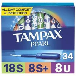 Tampax Pearl Triple Pack with Super/Super Plus/Ultra Absorbency Unscented Plastic Tampons - 34ct