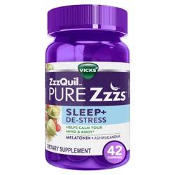 Vicks ZzzQuil PURE Zzzs De-Stress & Sleep Melatonin + Ashwagandha Sleep Aid Gummies - Blackberry Vanilla - 42ct