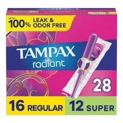 Tampax Radiant Duopack Regular/Super Absorbency Unscented Plastic Tampons - 28ct
