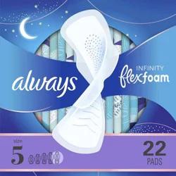Always Infinity Extra Heavy Absorbency Overnight FlexFoam Sanitary Pads with Wings - Unscented - Size 5 - 22ct